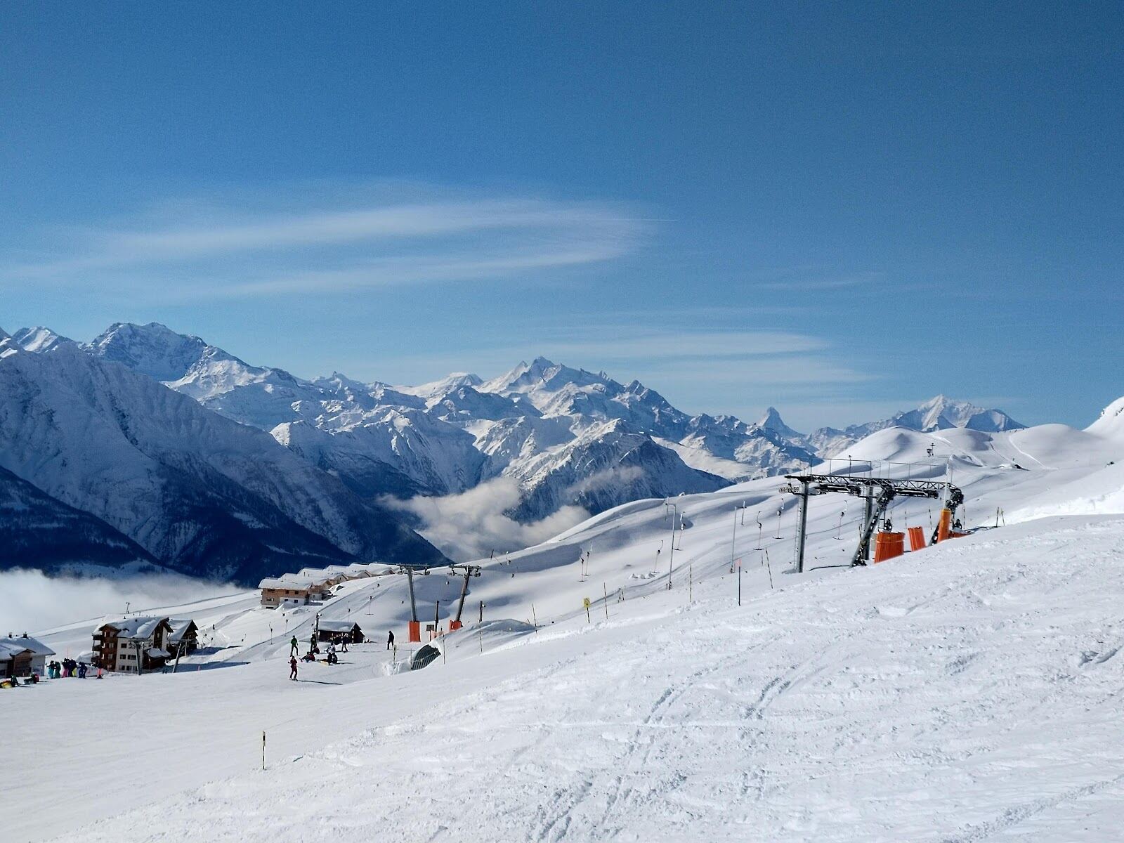 The car free village of Riederalp above the Great Aletsch Glacier under snow