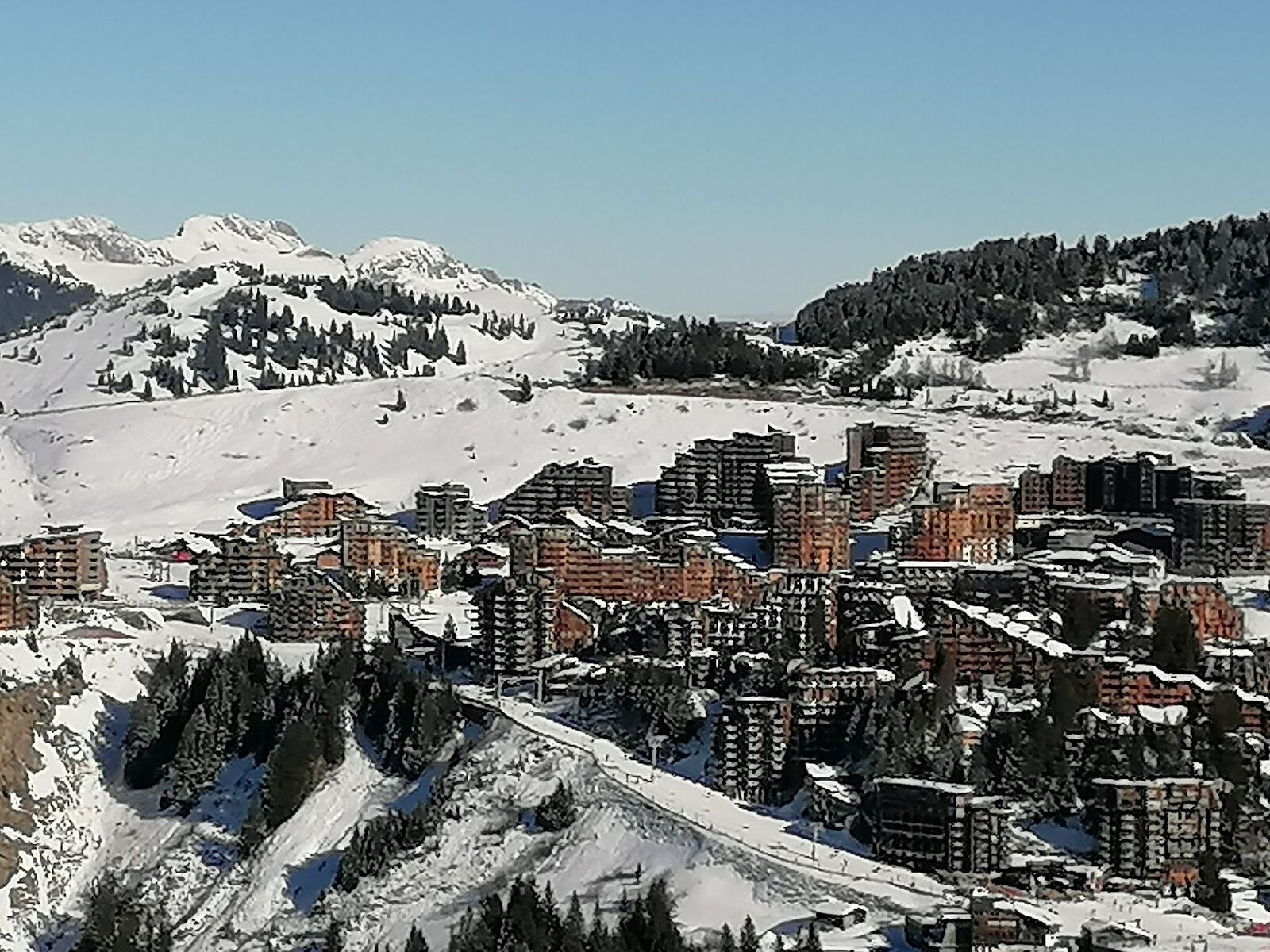 The car free cliff top resort of Avoriaz under snow in the French Alps