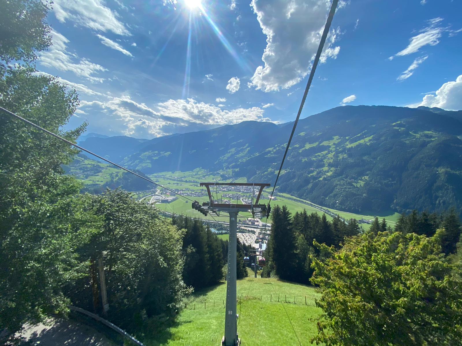 The Zillertal valley and village of Hippach under winter snow