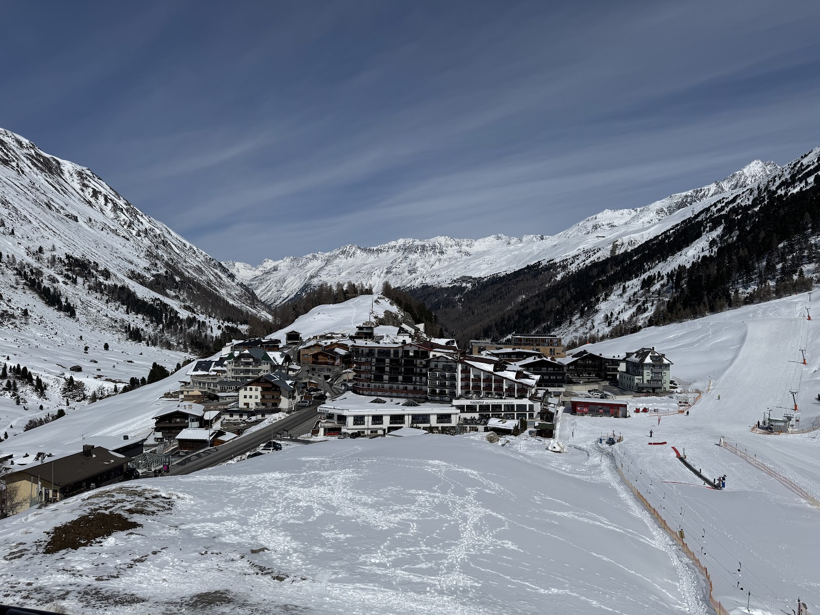 Modern lifts rising over the high terrain at Hochgurgl