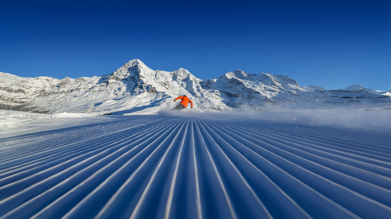 Wengen on its terrace below the Eiger Monch and Jungfrau